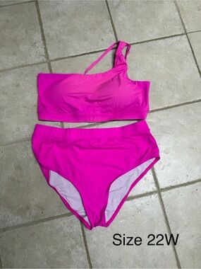 Women’s One-Shoulder High-Waist Swim Set - Hot Pink
